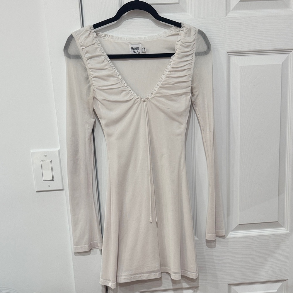 Princess Polly Cream Long Sleeve Dress